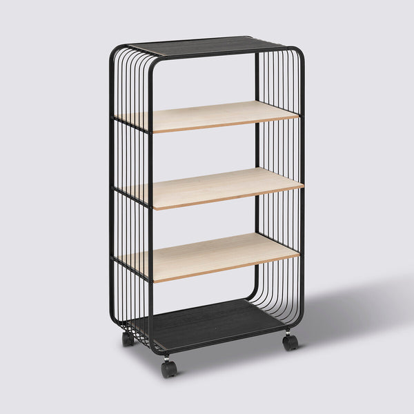 Étagère à roulettes 4 niveaux métal et bois noir L55 x H96,5 cm