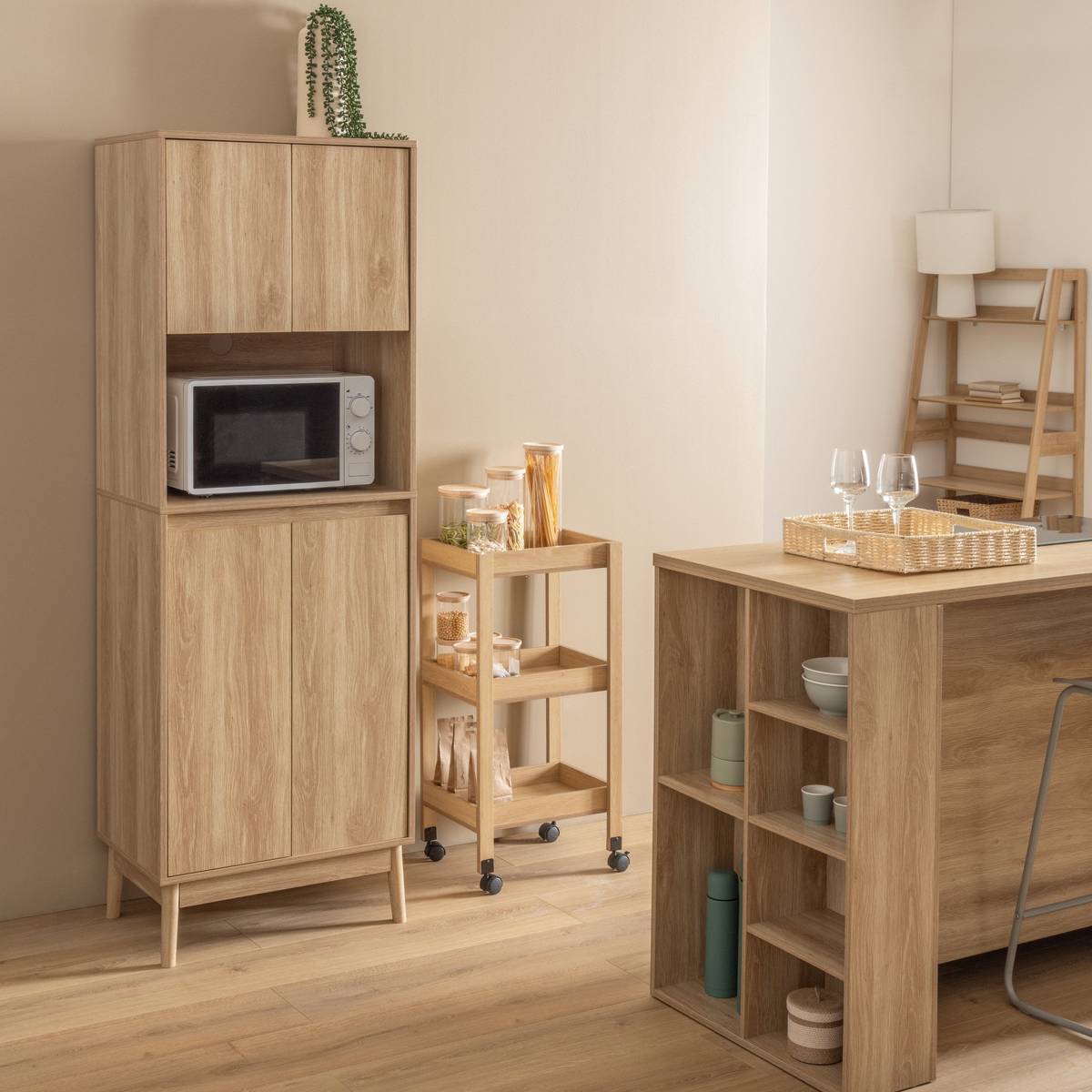 Buffet de cuisine 1 niche et 4 portes L60 x P40 x H175 cm effet chêne clair