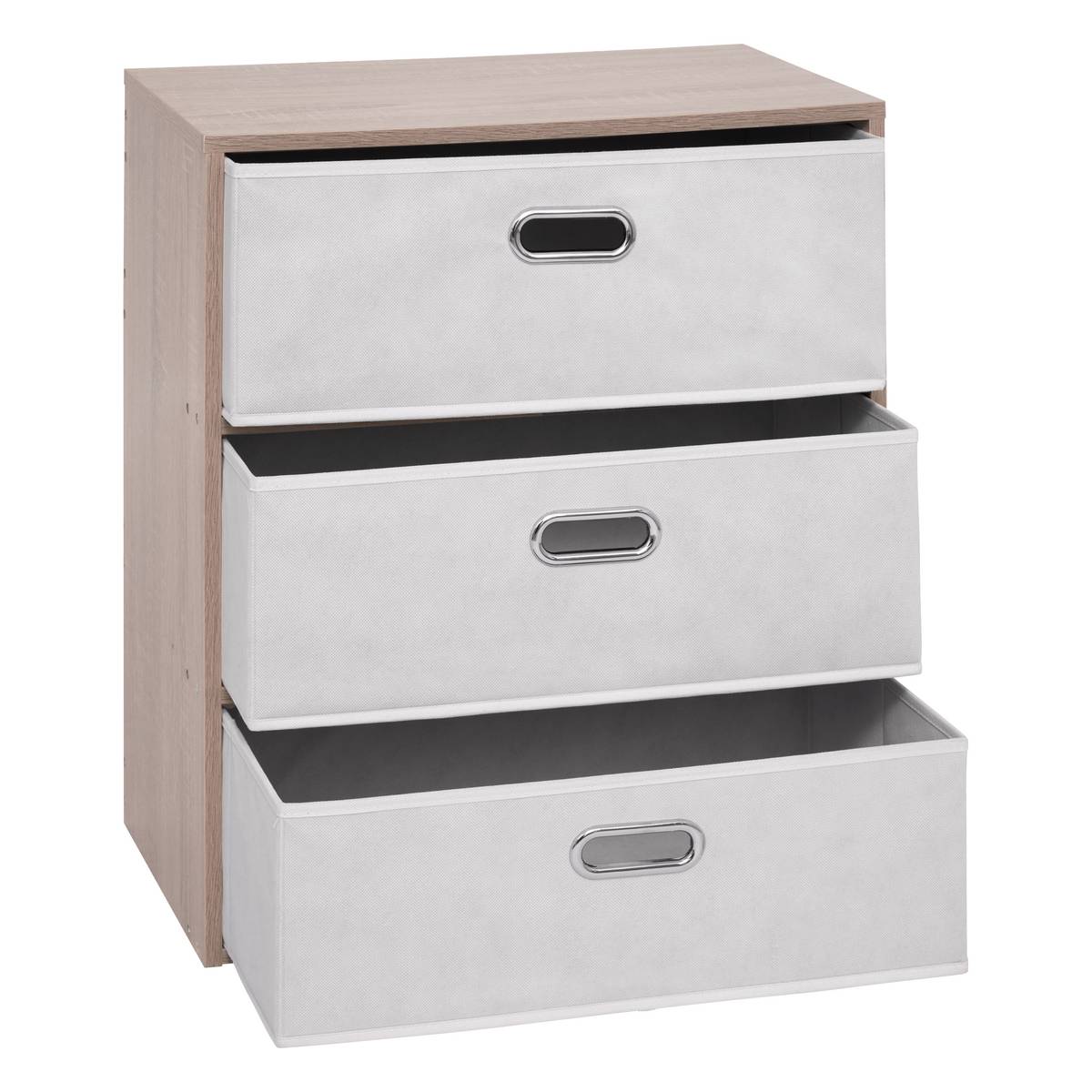 Commode 3 paniers L50 x P30 x H60 cm effet chêne clair