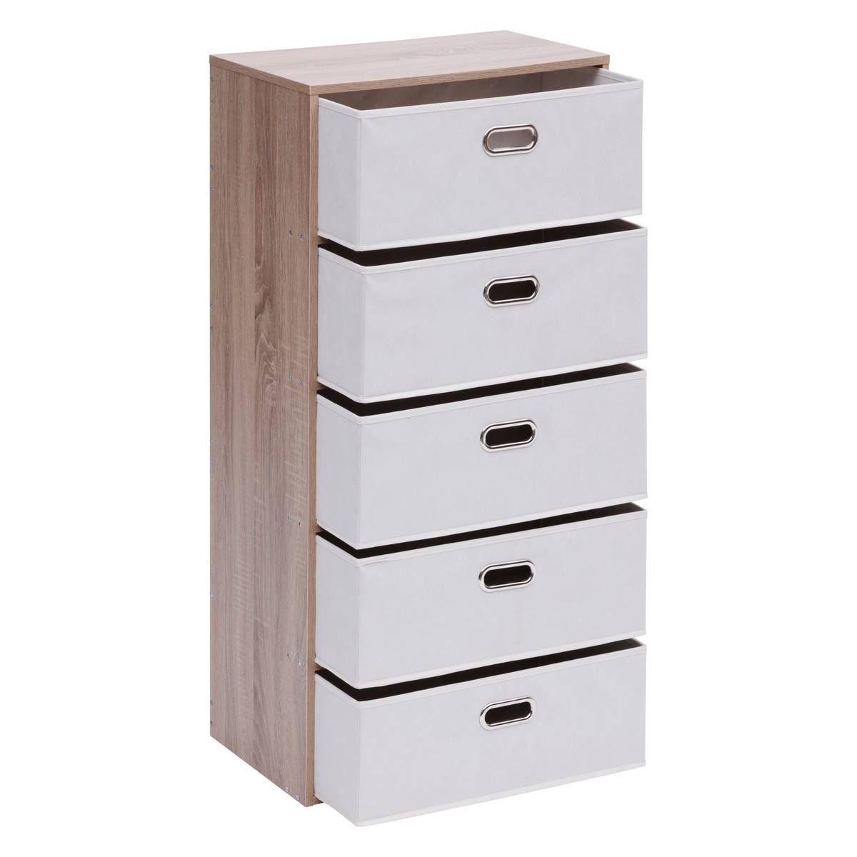 Commode 5 paniers L50 x P30 x H100 cm effet chêne clair