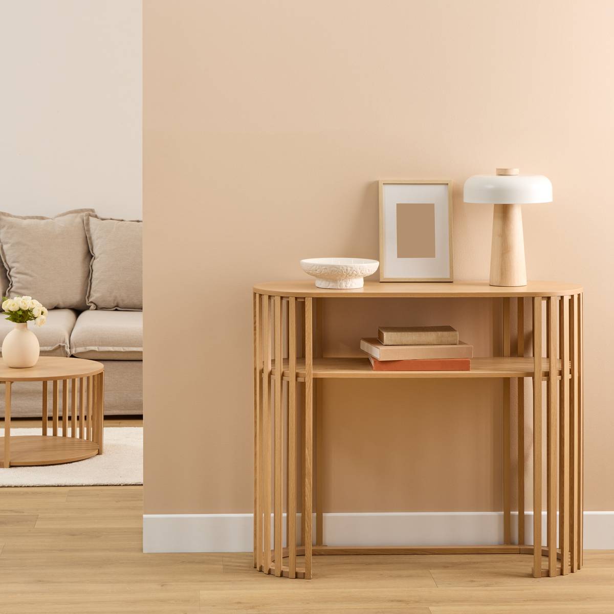 Console long 100 cm effet chêne clair
