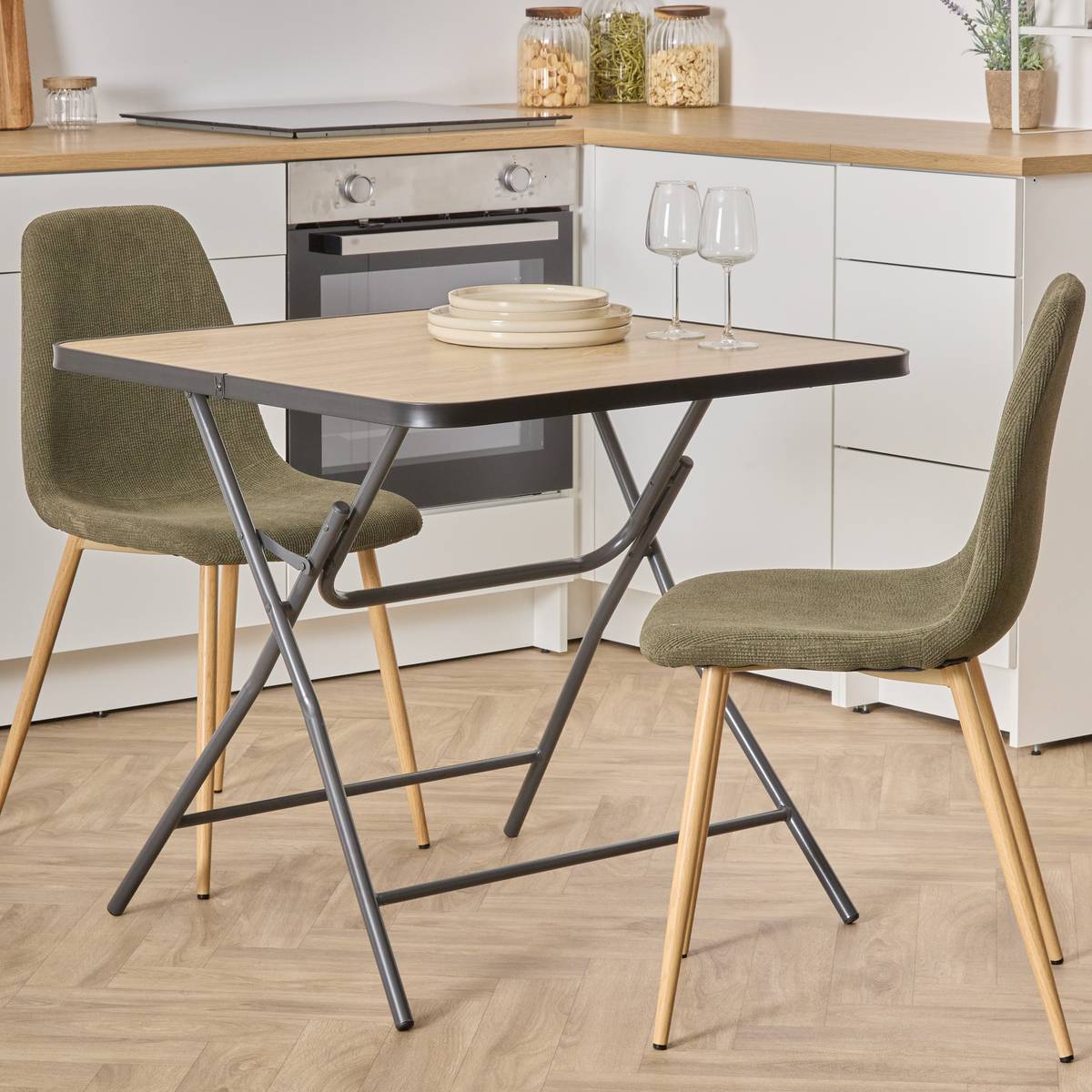 Table pliante renforcée 80 x 80 cm effet bois