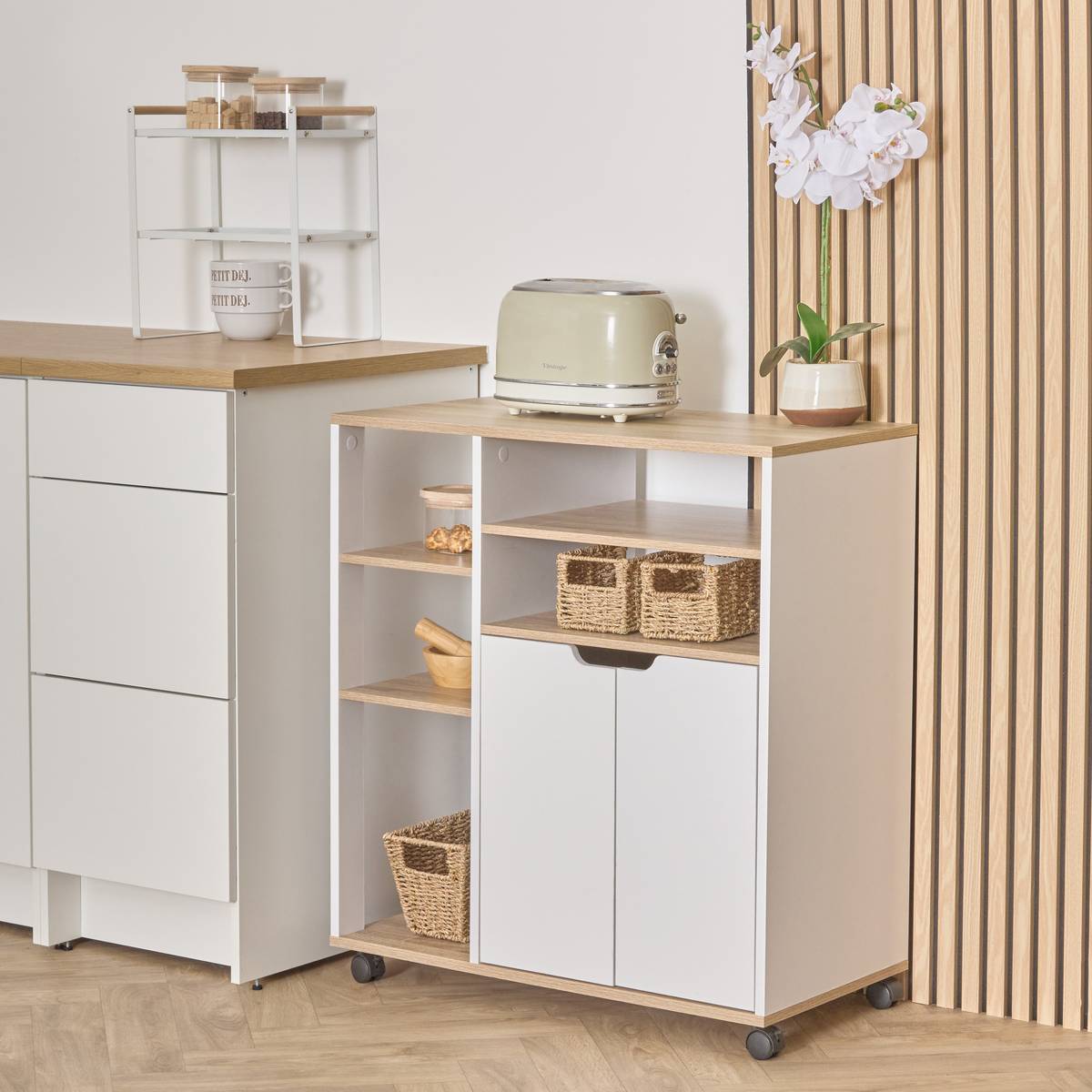 Desserte de rangement haut 85 cm blanc