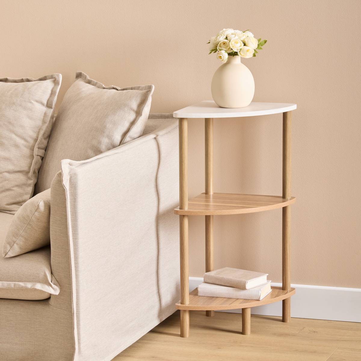 Étagère d'angle 3 niveaux haut 76 cm effet bois