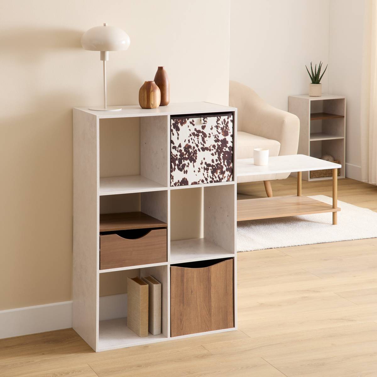 Étagère 6 cases effet travertin L67,5 x H100,5 cm