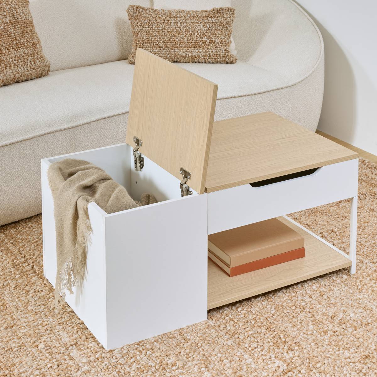 Table basse relevable long 90 cm blanc