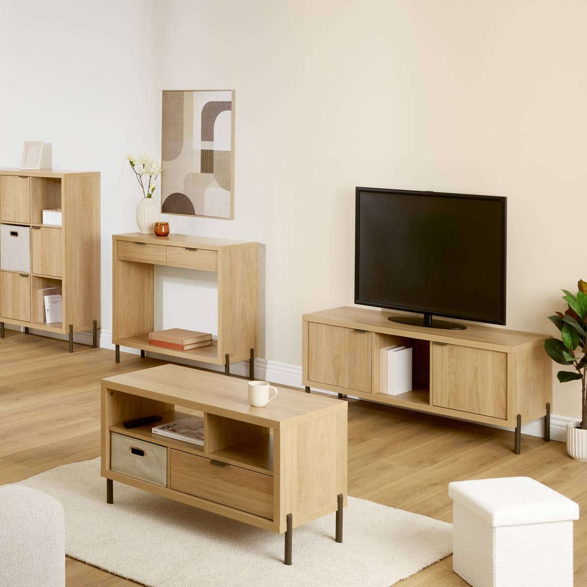 Console long 92,5 cm effet chêne naturel