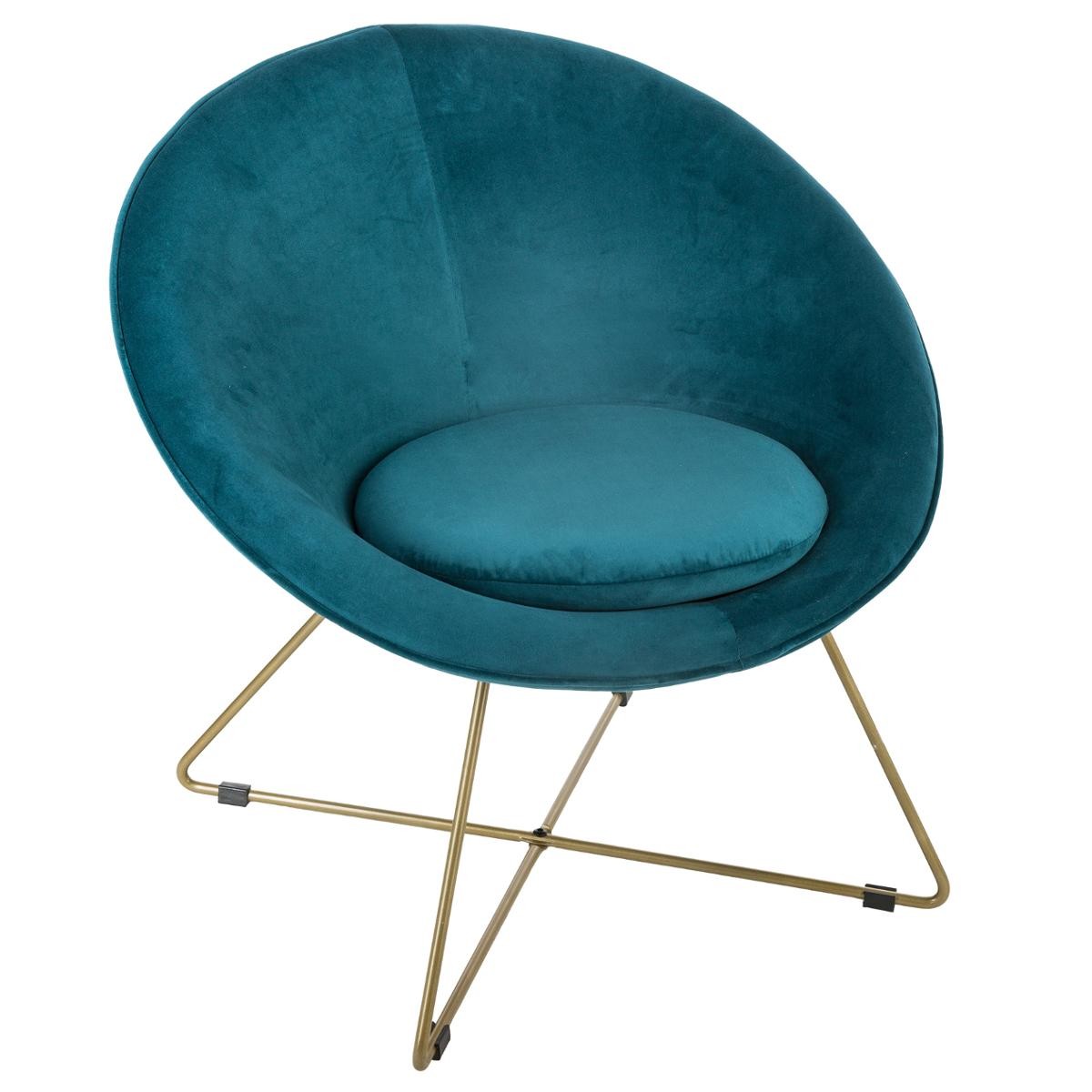 Sillón azul pato de terciopelo y patas doradas