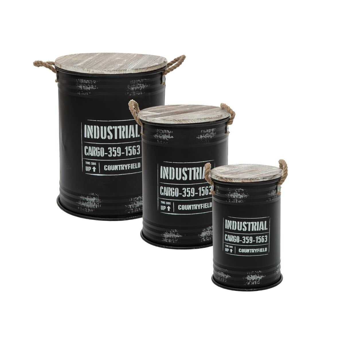 Lot de 3 coffres ronds en métal noir
