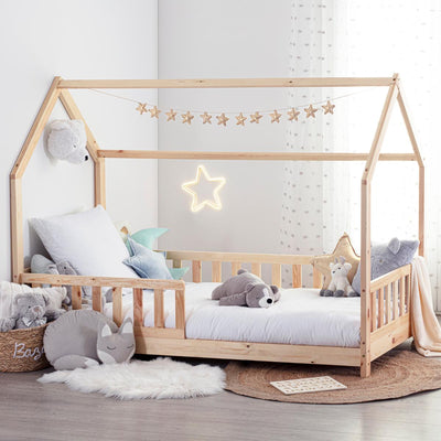 Lit cabane enfant avec barrières 90 x 190 cm pin naturel