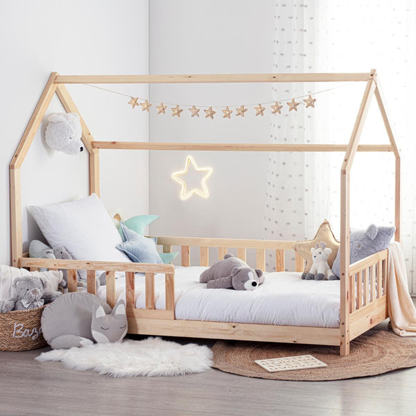 Lit cabane enfant avec barrières 90 x 190 cm pin naturel