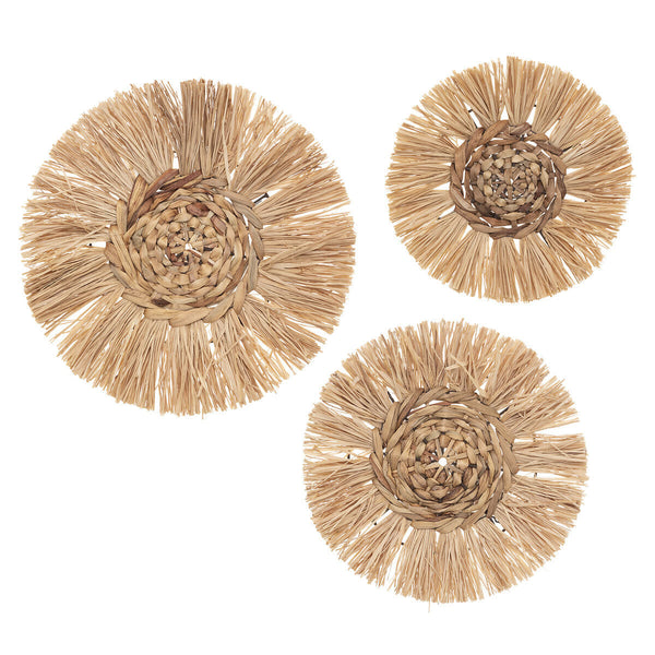 Lote de 3 decoraciones de pared de rafia