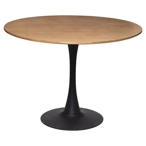 Mesa de comedor tulipa art déco con pie negro y tablero de madera D100 (4 personas)