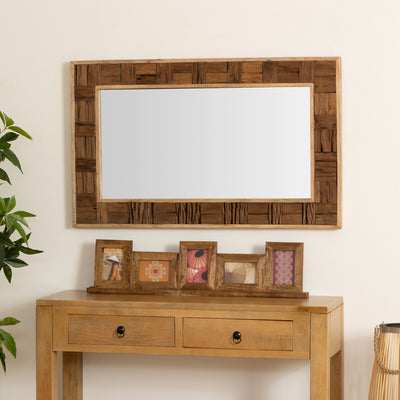 Miroir rectangulaire cadre en bois recyclé sculpté 70 x 115 cm