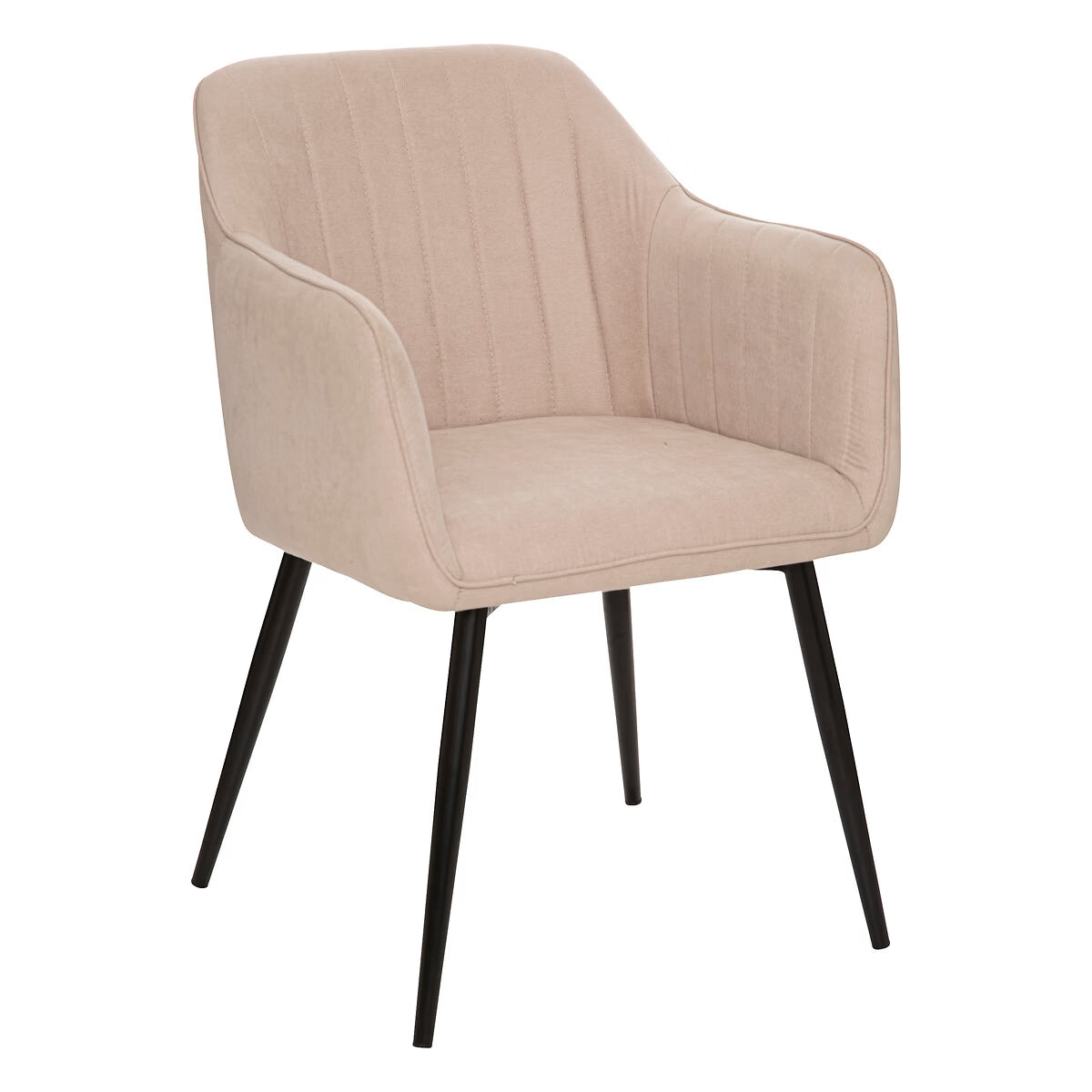Sillón beige de tela con patas metálicas
