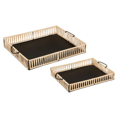 Lot de 2 plateaux en rotin