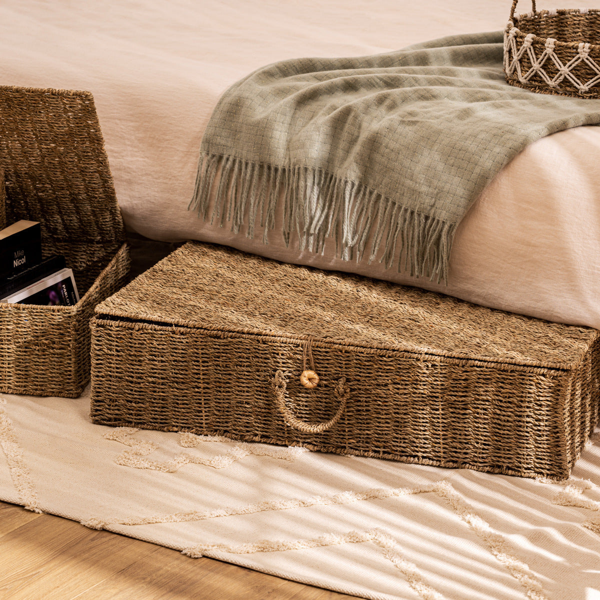 Lot de 2 paniers de rangement XL en paille L60 cm