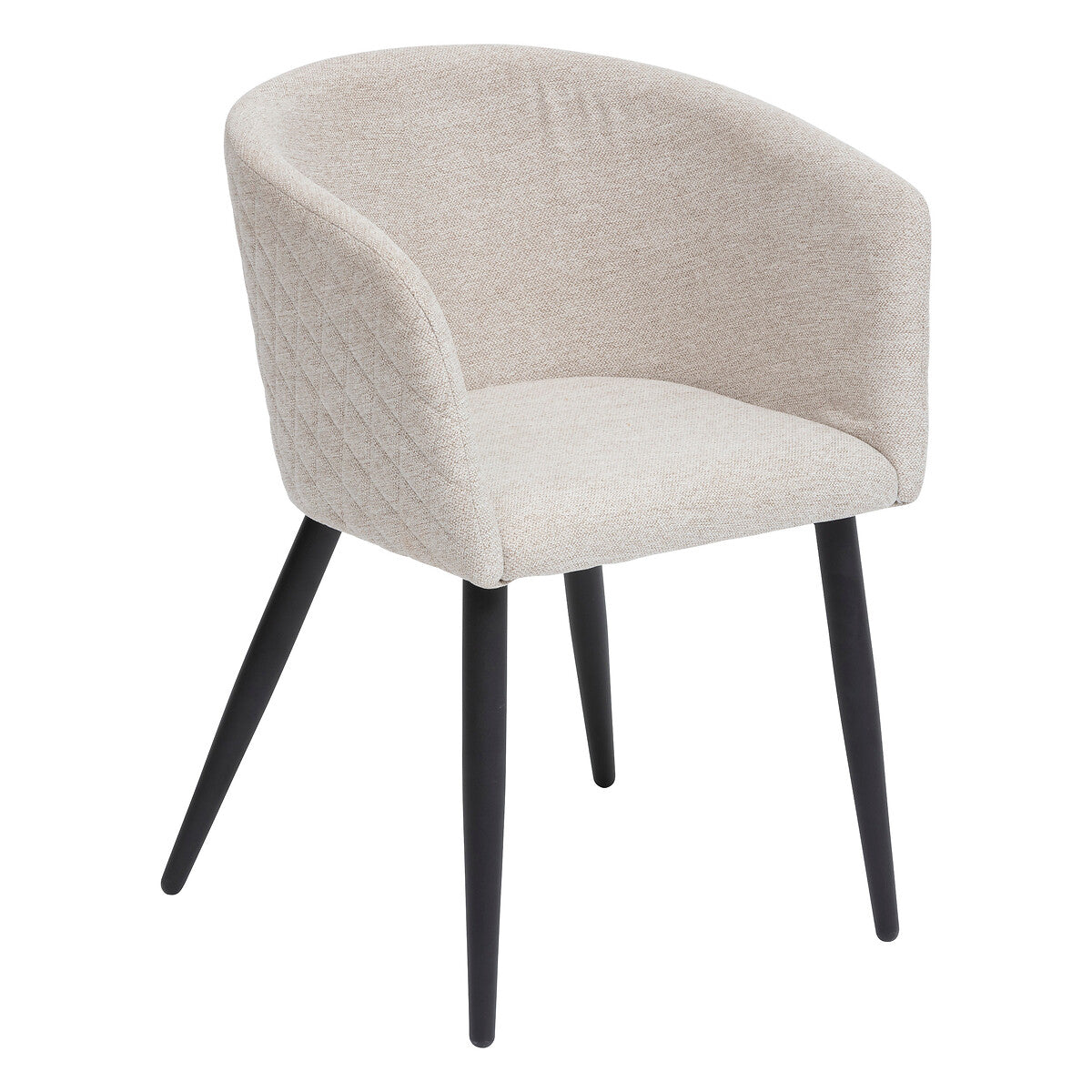 Lot de 2 fauteuils de table capitonnés en tissu beige pieds noirs