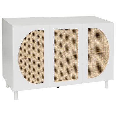 Buffet en bois blanc et rotin
