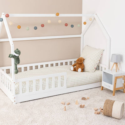 Lit cabane enfant avec barrières 90 x 190 cm blanc