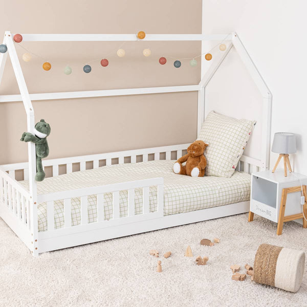 Lit cabane enfant avec barrières 90 x 190 cm blanc