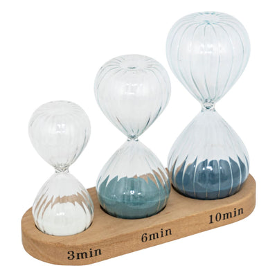 Lot de 3 sabliers en verre et bois H15
