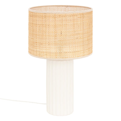 Lampe rotin et céramique blanche H47