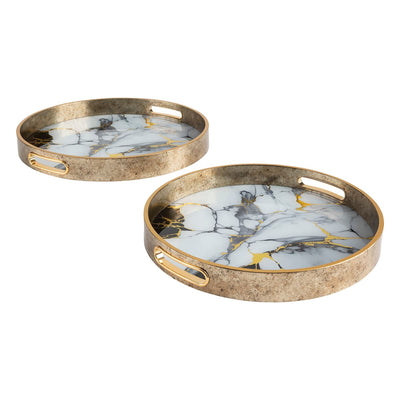 Lot de 2 plateaux doré effet marbre