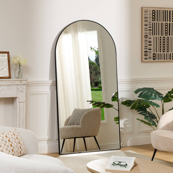 Grand miroir arche cadre métal noir 91 x 177 cm