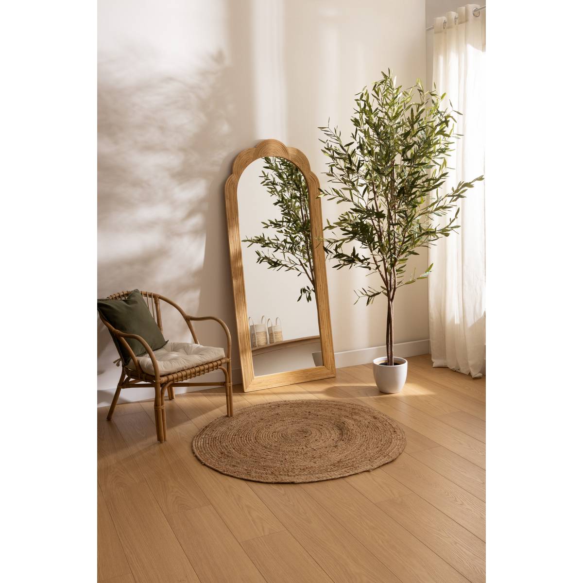 Miroir arche en rotin tressé fait main 70 x 170 cm