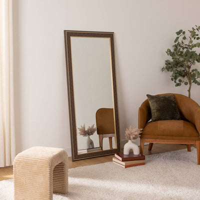 Grand miroir rectangulaire cadre effet bois 74 x 160 cm