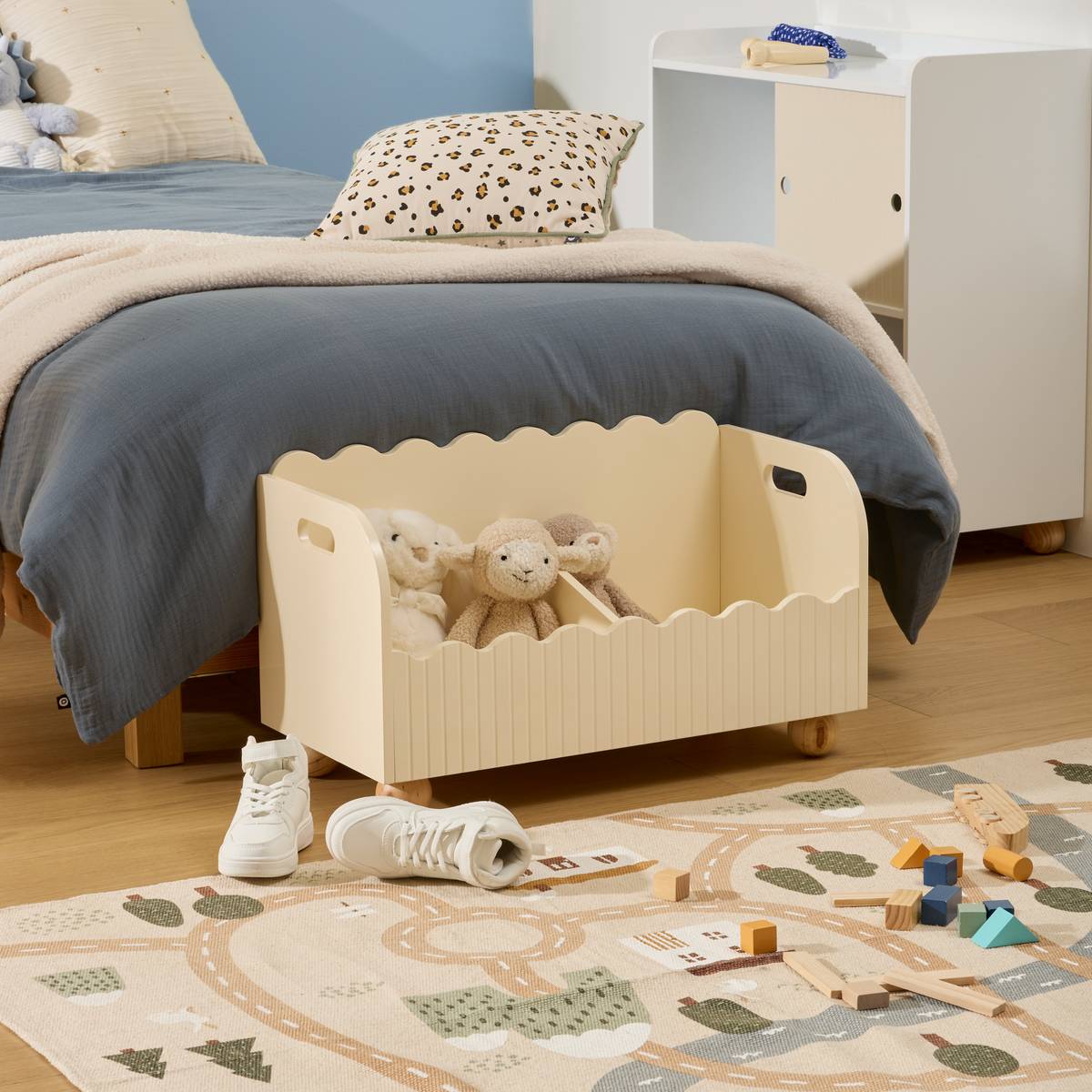 Bac de rangement enfant 2 compartiments beige