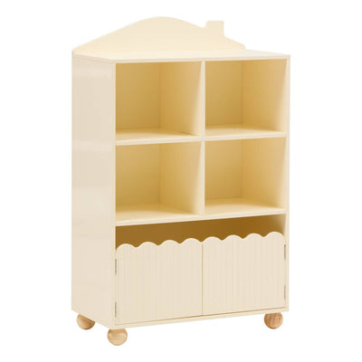 Bibliothèque enfant forme maison 4 cases avec portes beige H95 cm