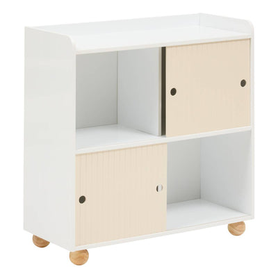 Meuble de rangement enfant 2 portes coulissantes beige et blanc
