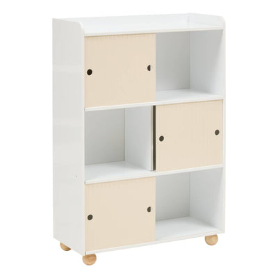 Meuble de rangement enfant 3 portes coulissantes beige et blanc