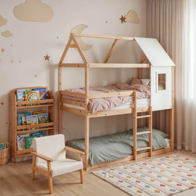 Lit superposé cabane enfant 2 couchages 90 x 190 cm pin