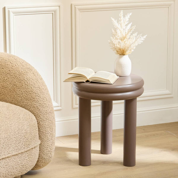Mesa auxiliar redonda color chocolate con patas redondeadas D40 cm