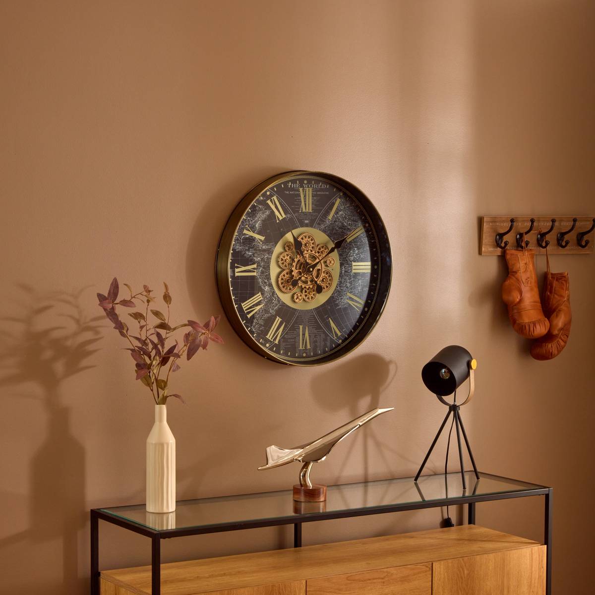 Horloge murale à mécanisme apparent cadran bleu nuit D60 cm