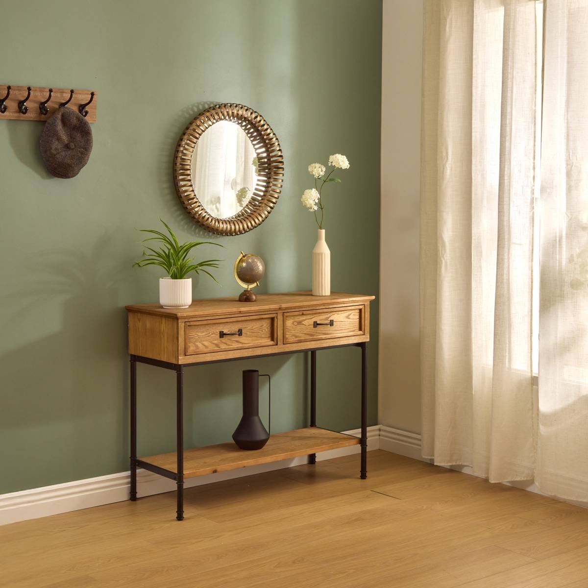 Miroir rond soleil en métal doré D61 cm