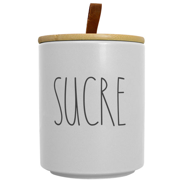 Pot en céramique blanc avec couvercle bambou SUCRE