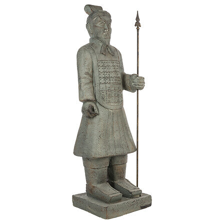 Statue guerrier chinois H119 cm effet pierre gris