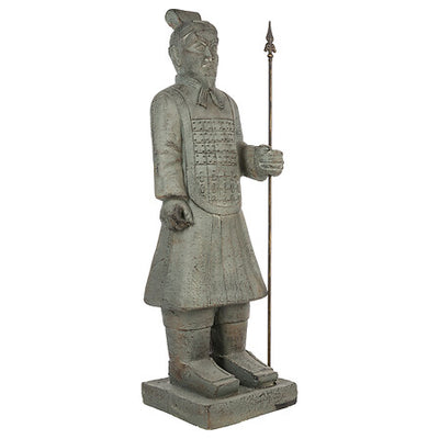 Estatua de guerrero chino de 119 cm de alto, efecto piedra gris