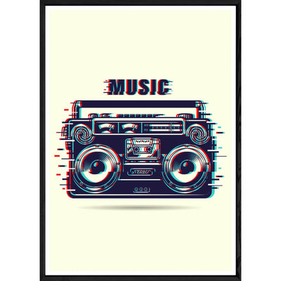 Tableau vintage radio avec cadre noir POP – Taille 32x42