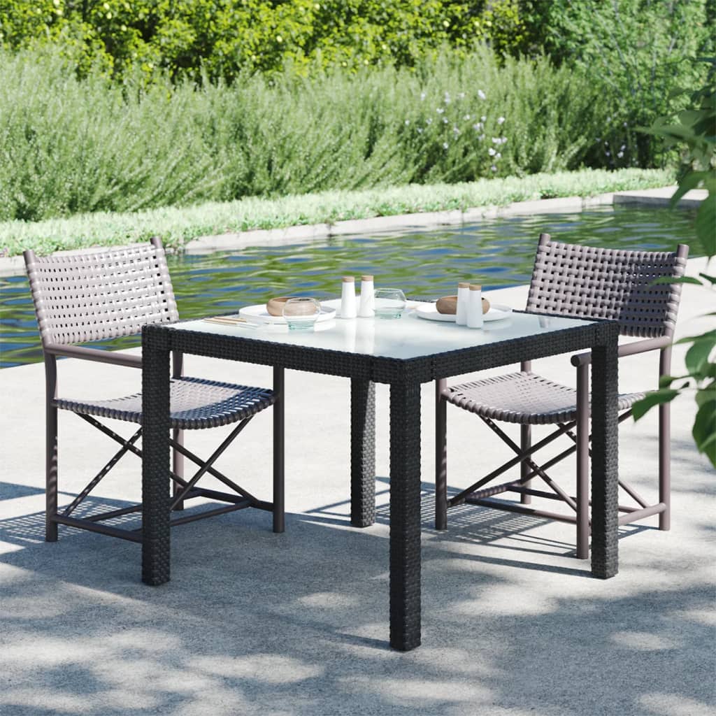 Table à manger d’extérieur/jardin grise en verre et résine tressée 90x90 (MARKETPLACE)