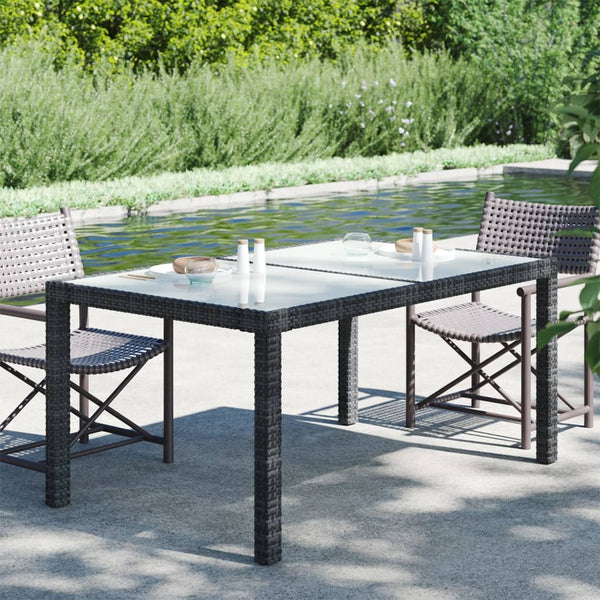 Table à manger d’extérieur/jardin noire en verre et résine tressée 150x90