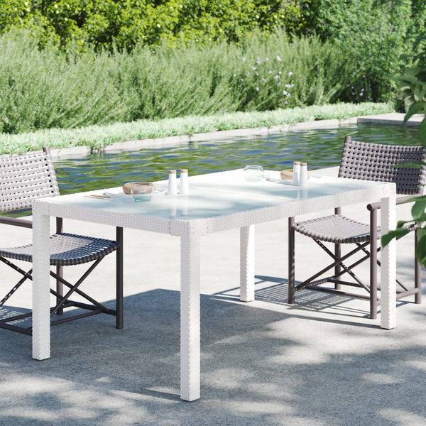Table à manger d’extérieur/jardin blanche en verre et résine tressée 150x90 (MARKETPLACE)