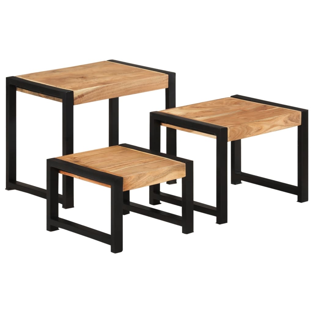 Lot de 3 tables basses en acacia