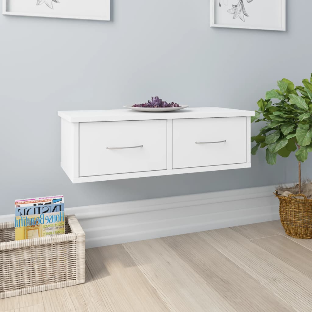 Étagère murale avec 2 tiroirs en bois blanc 60x25 (MARKETPLACE)