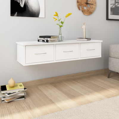 Étagère murale avec 3 tiroirs en bois blanc 90x25 (MARKETPLACE)