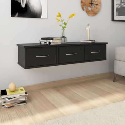 Étagère murale avec 3 tiroirs en bois noir 90x25 (MARKETPLACE)